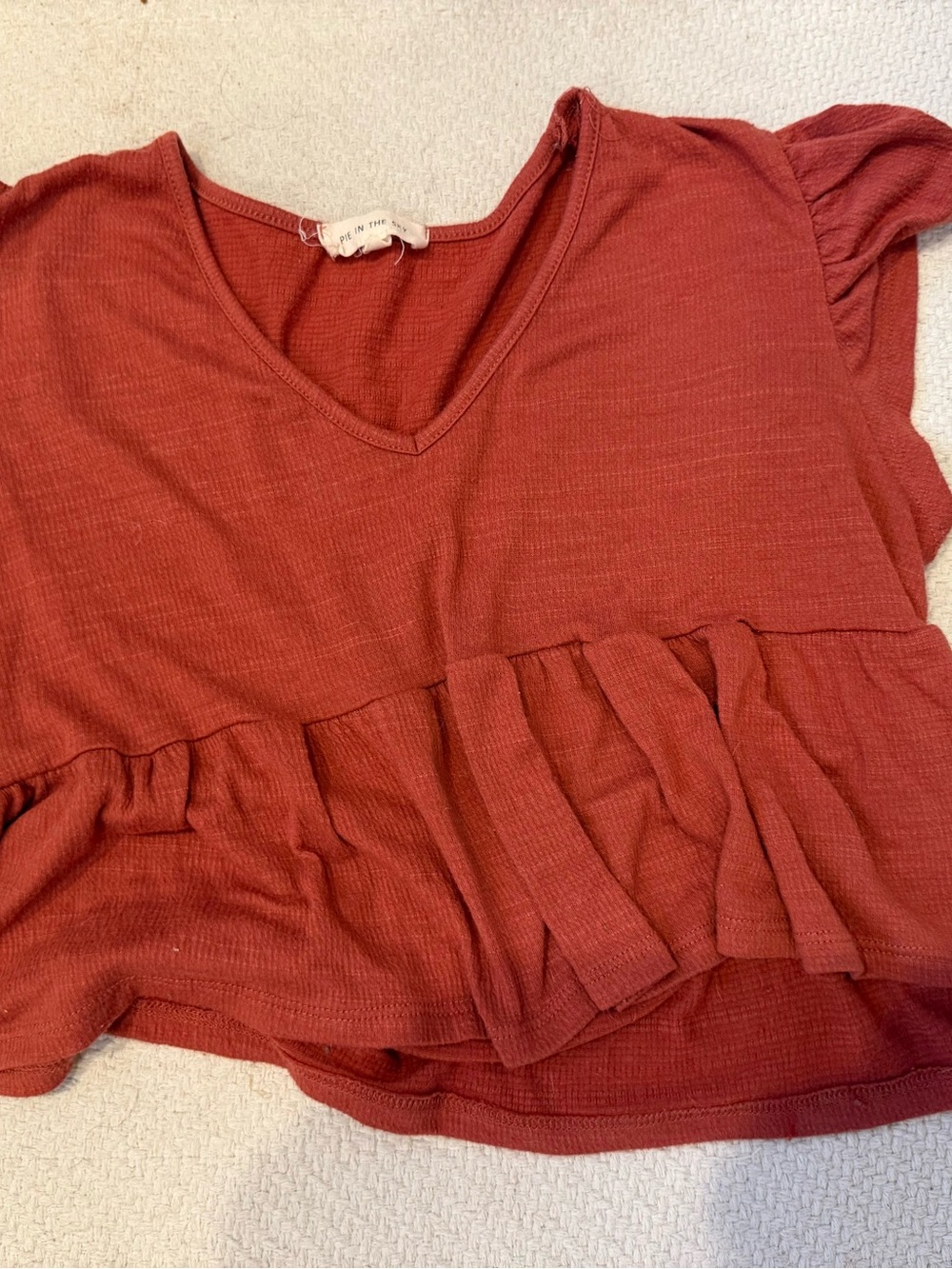 Girls Cropped Ruffle V-Neck Top in Rust